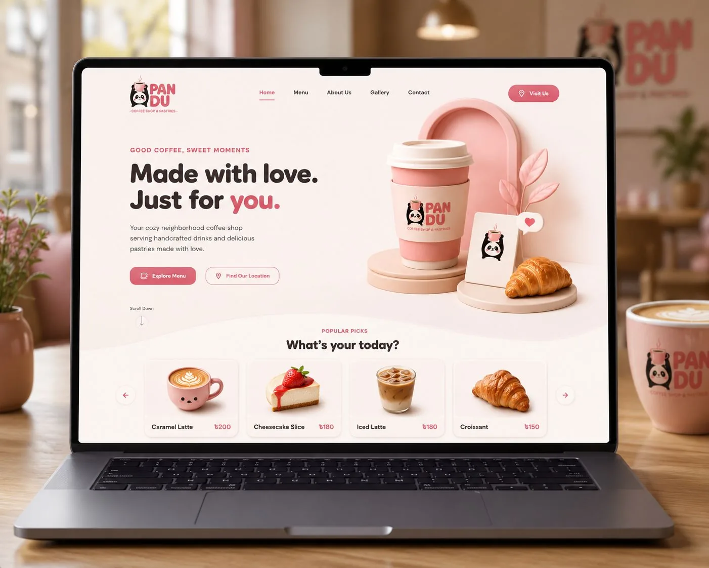 Pandu website homepage shown on a laptop, reading Made with love. Just for you.